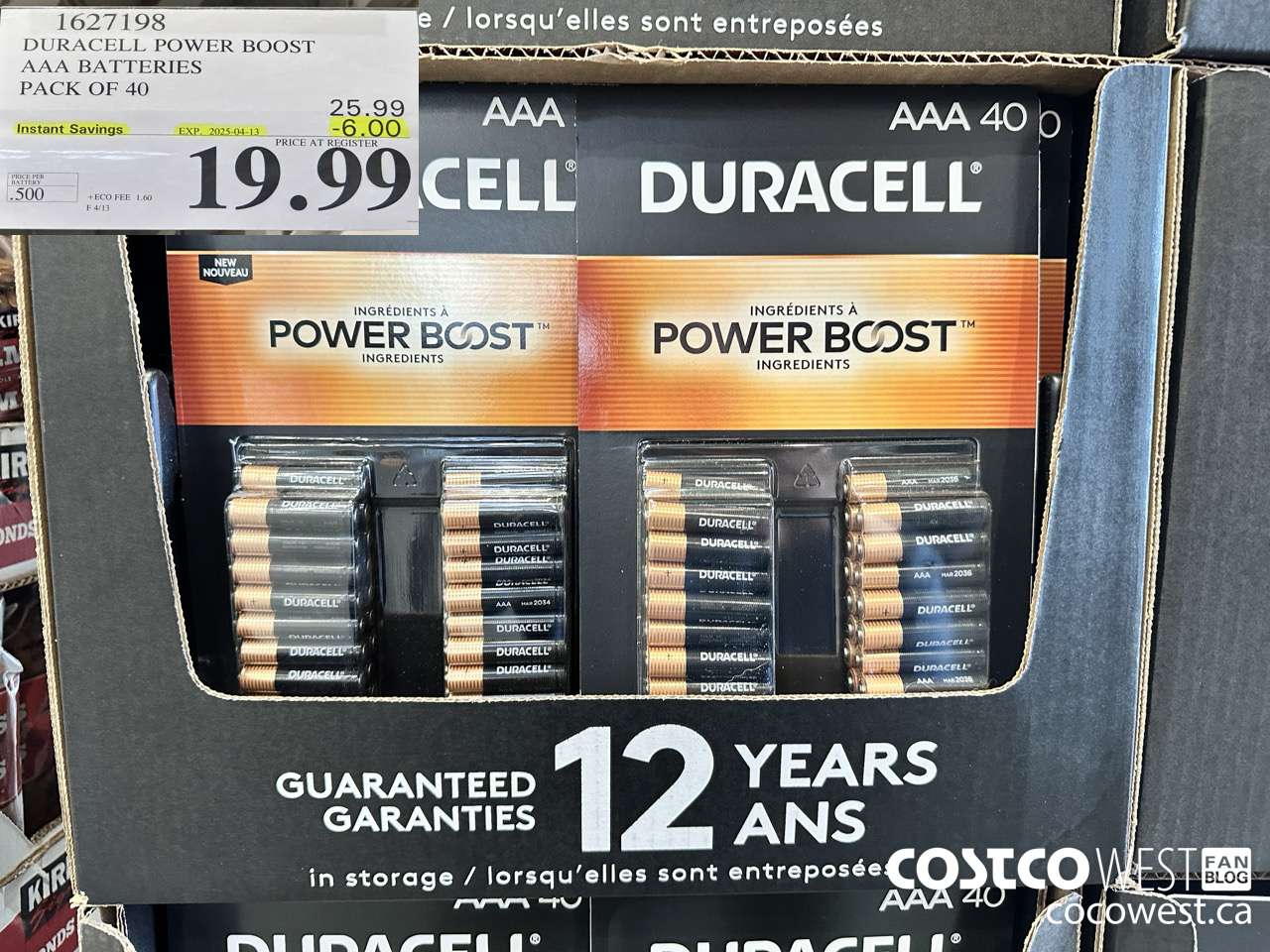 1627198 DURACELL POWER BOOST AAA BATTERIES PACK OF 40 ($6.00 INSTANT SAVINGS EXPIRES ON 2025-04-13) $19.99