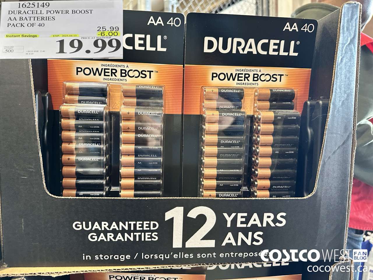 1625149 DURACELL POWER BOOST AA BATTERIES PACK OF 40 ($6.00 INSTANT SAVINGS EXPIRES ON 2025-04-13) $19.99