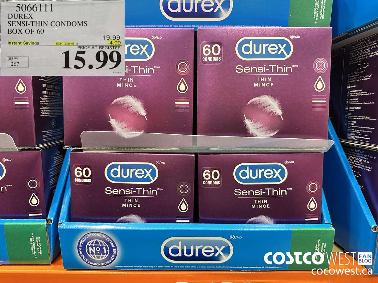 5066111 DUREX SENSI-THIN CONDOMS BOX OF 60 ($4.00 INSTANT SAVINGS EXPIRES ON 2025-05-11) $15.99