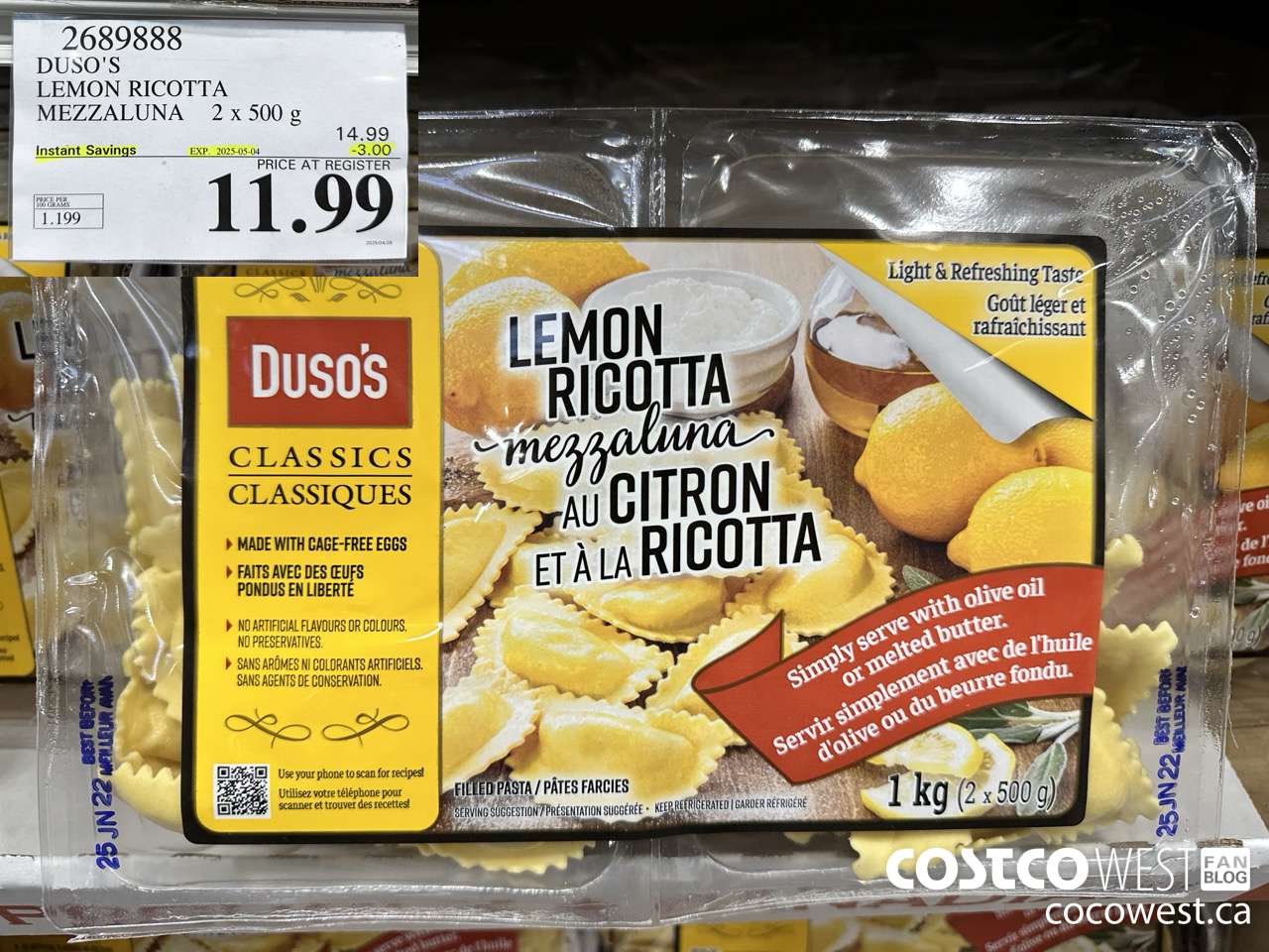 2689888 DUSO'S LEMON RICOTTA MEZZALUNA 2x 500g ($3.00 INSTANT SAVINGS EXPIRES ON 2025-05-04) $11.99