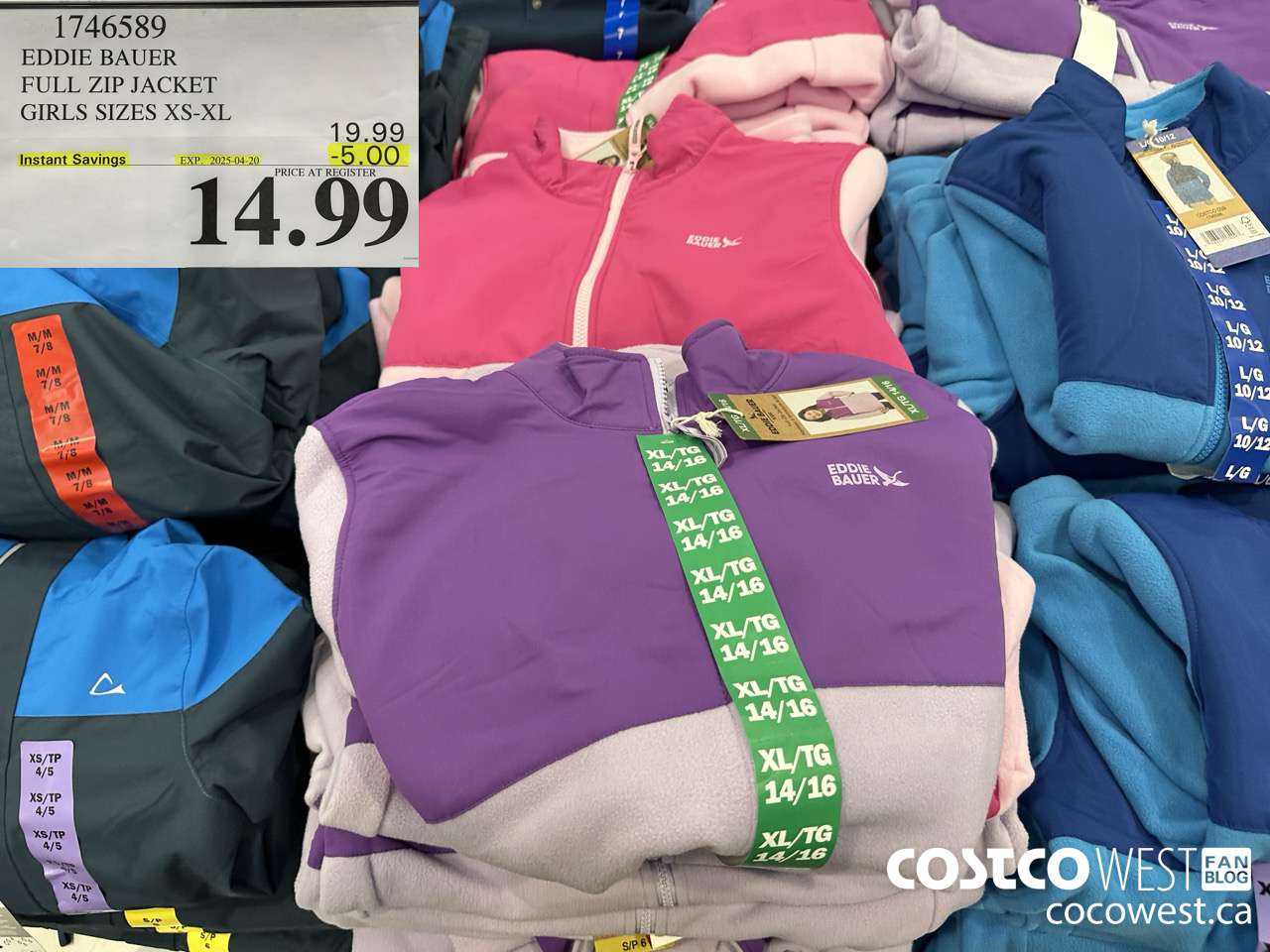 1746589 EDDIE BAUER FULL ZIP JACKET GIRLS SIZES XS-XL  ($5.00 INSTANT SAVINGS EXPIRES ON 2025-04-20) $14.99