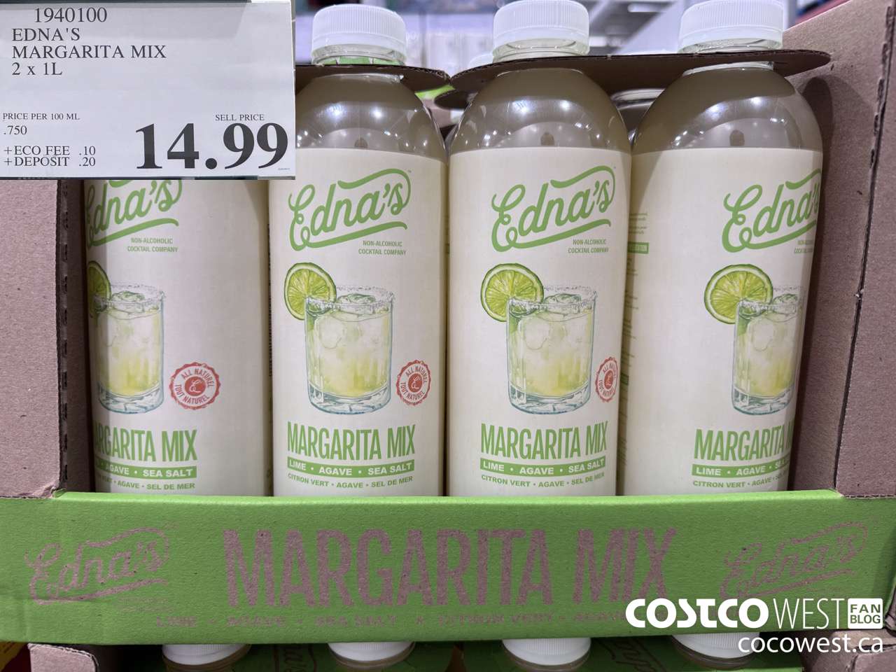 1940100 EDNA'S MARGARITA MIX 2 X 1L $14.99