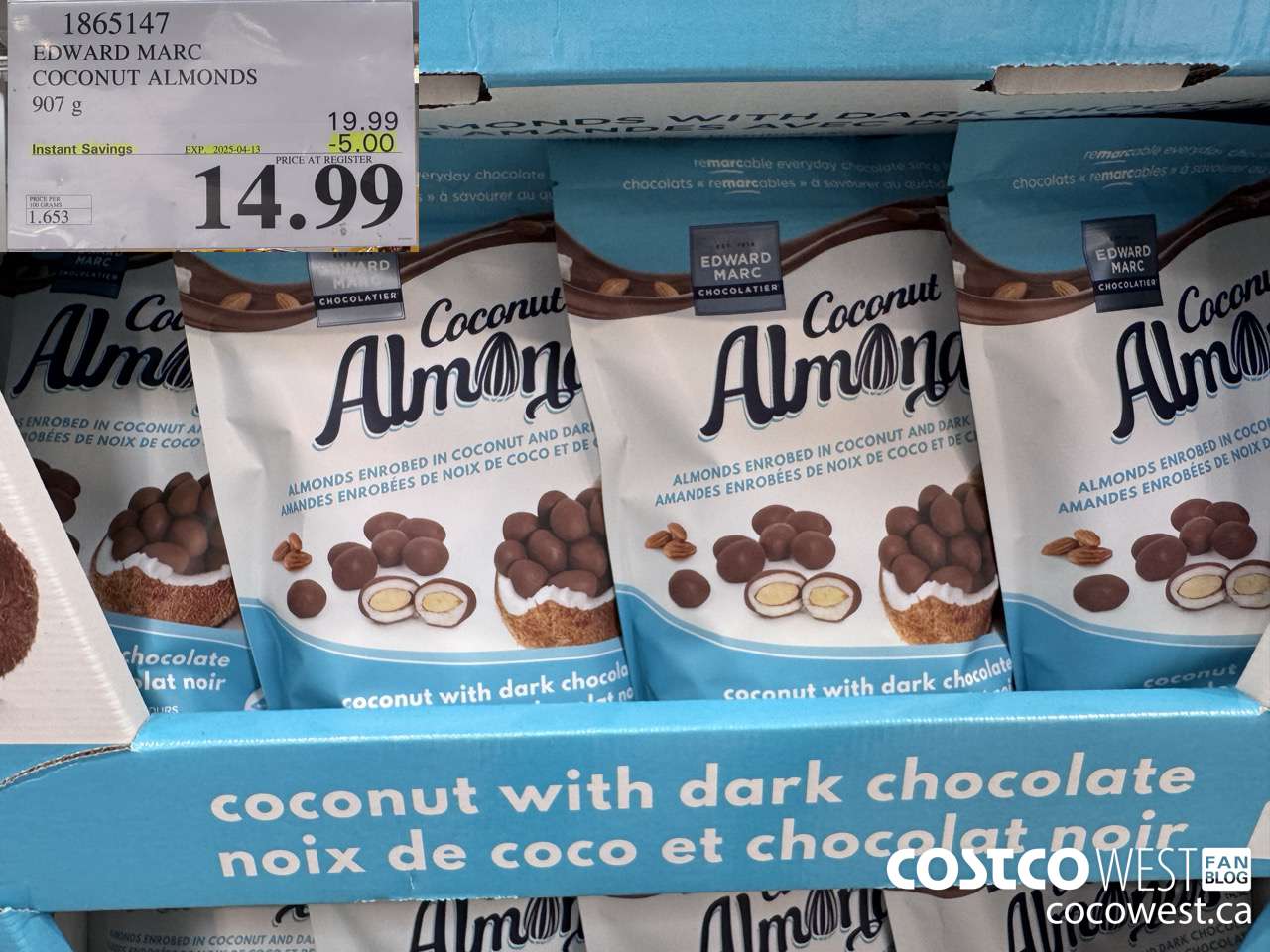 1865147 EDWARD MARC COCONUT ALMONDS 907G ($5.00 INSTANT SAVINGS EXPIRES ON 2025-04-13) $14.99