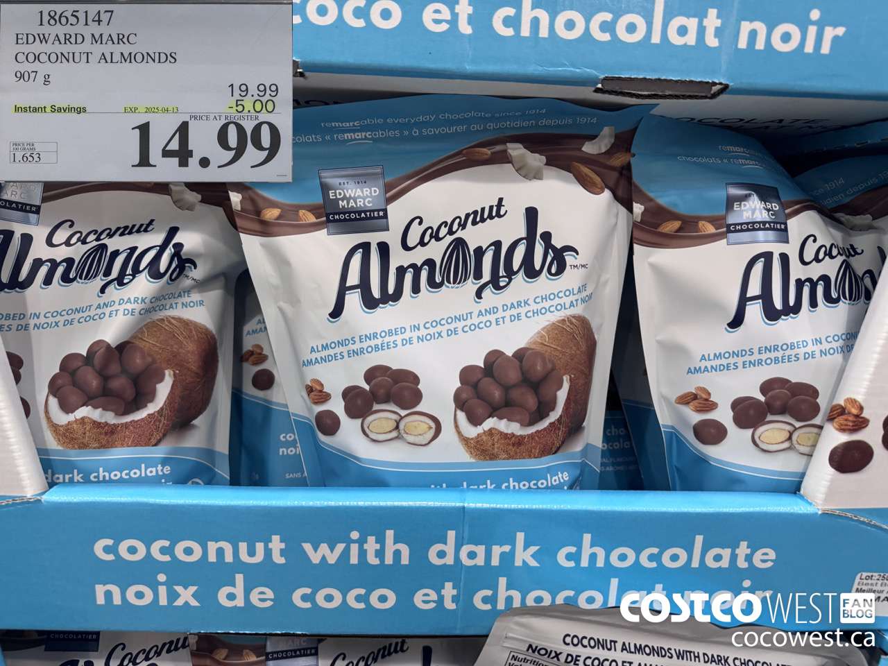 1865147 EDWARD MARC COCONUT ALMONDS 907G ($5.00 INSTANT SAVINGS EXPIRES ON 2025-04-13) $14.99