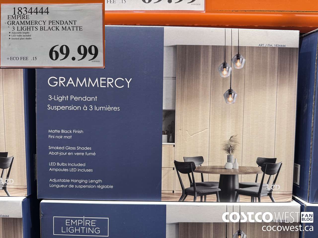 1834444 EMPIRE GRAMMERCY PENDANT 3 LIGHTS BLACK MATTE $69.99