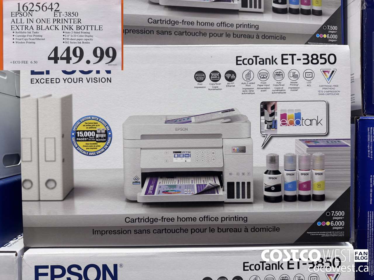 1625642 EPSON ET-3850 ALL IN ONE PRINTER EXTRA BLACK INK BOTTLE $449.99