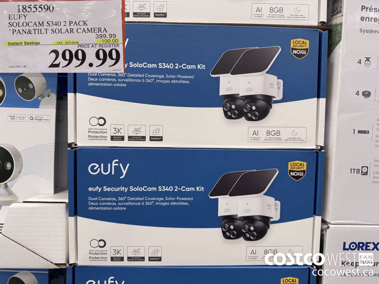 1855590 EUFY SOLOCAM S340 2 PACK PAN&TILT SOLAR CAMERA ($100.00 INSTANT SAVINGS EXPIRES ON 2025-04-06) $299.99
