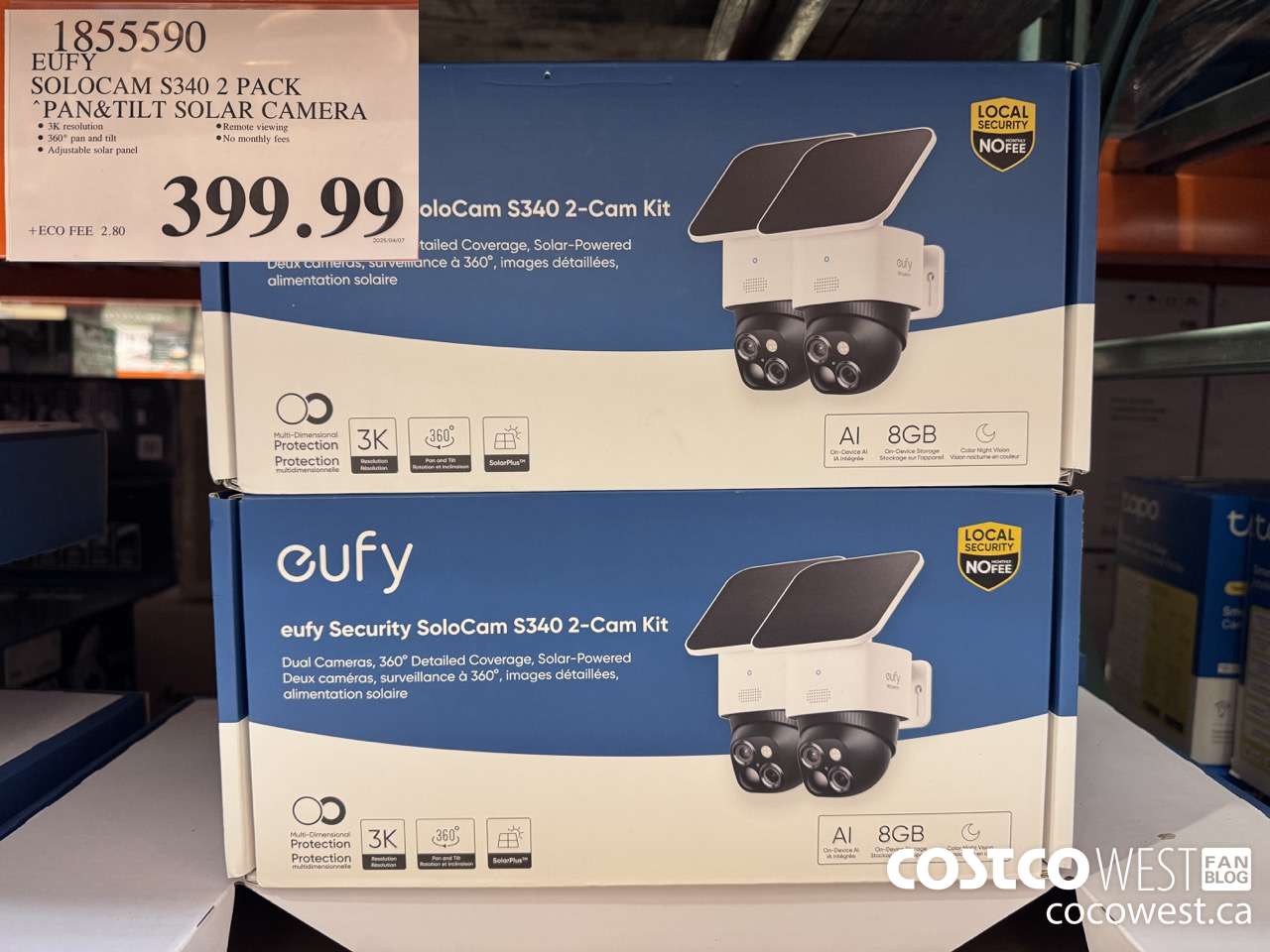 1855590 EUFY SOLOCAM S340 2 PACK PAN&TILT SOLAR CAMERA $399.99