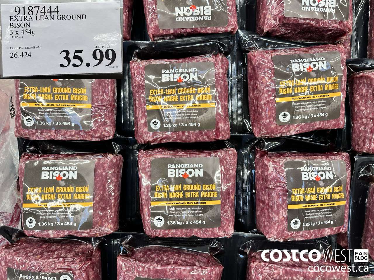 9187444 EXTRA LEAN GROUND BISON 3 X 454G $35.99