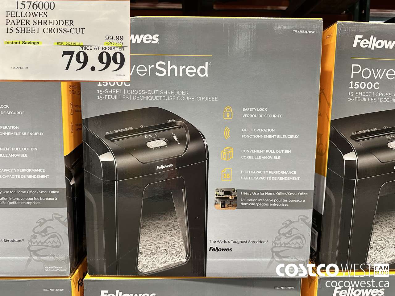 1576000 FELLOWES PAPER SHREDDER 15 SHEET CROSS-CUT ($20.00 INSTANT SAVINGS EXPIRES ON 2025-04-13) $79.99