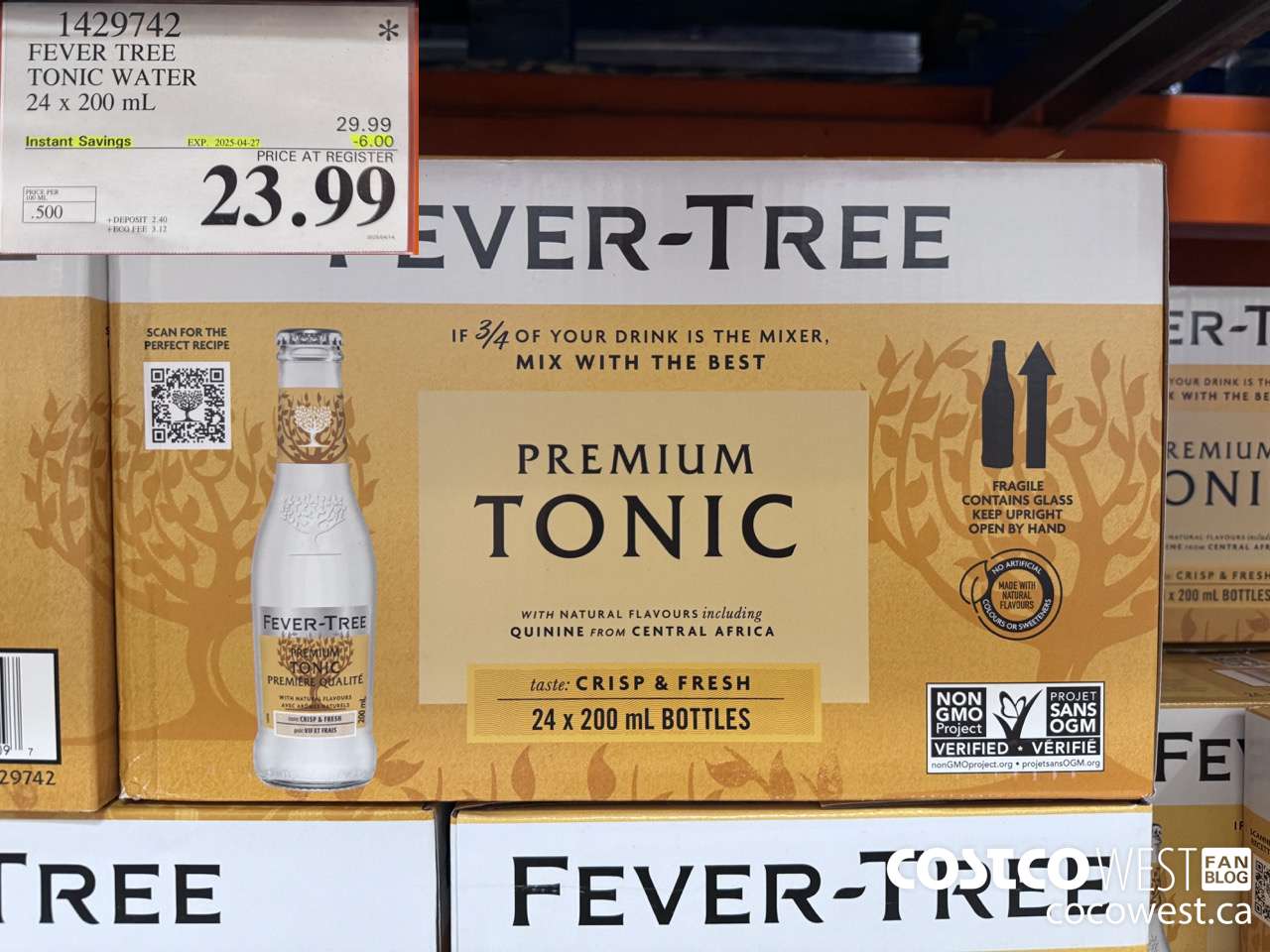 1429742 FEVER TREE TONIC WATER 24 x 200 mL ($6.00 INSTANT SAVINGS EXPIRES ON 2025-04-27) $23.99