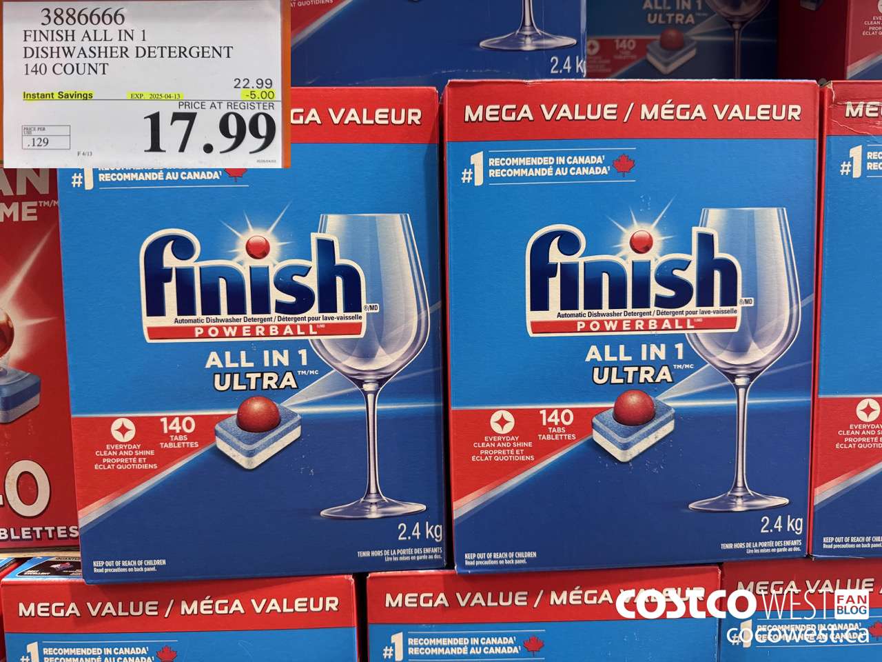 3886666 FINISH ALL IN 1 DISHWASHER DETERGENT 140 COUNT ($5.00 INSTANT SAVINGS EXPIRES ON 2025-04-13) $17.99