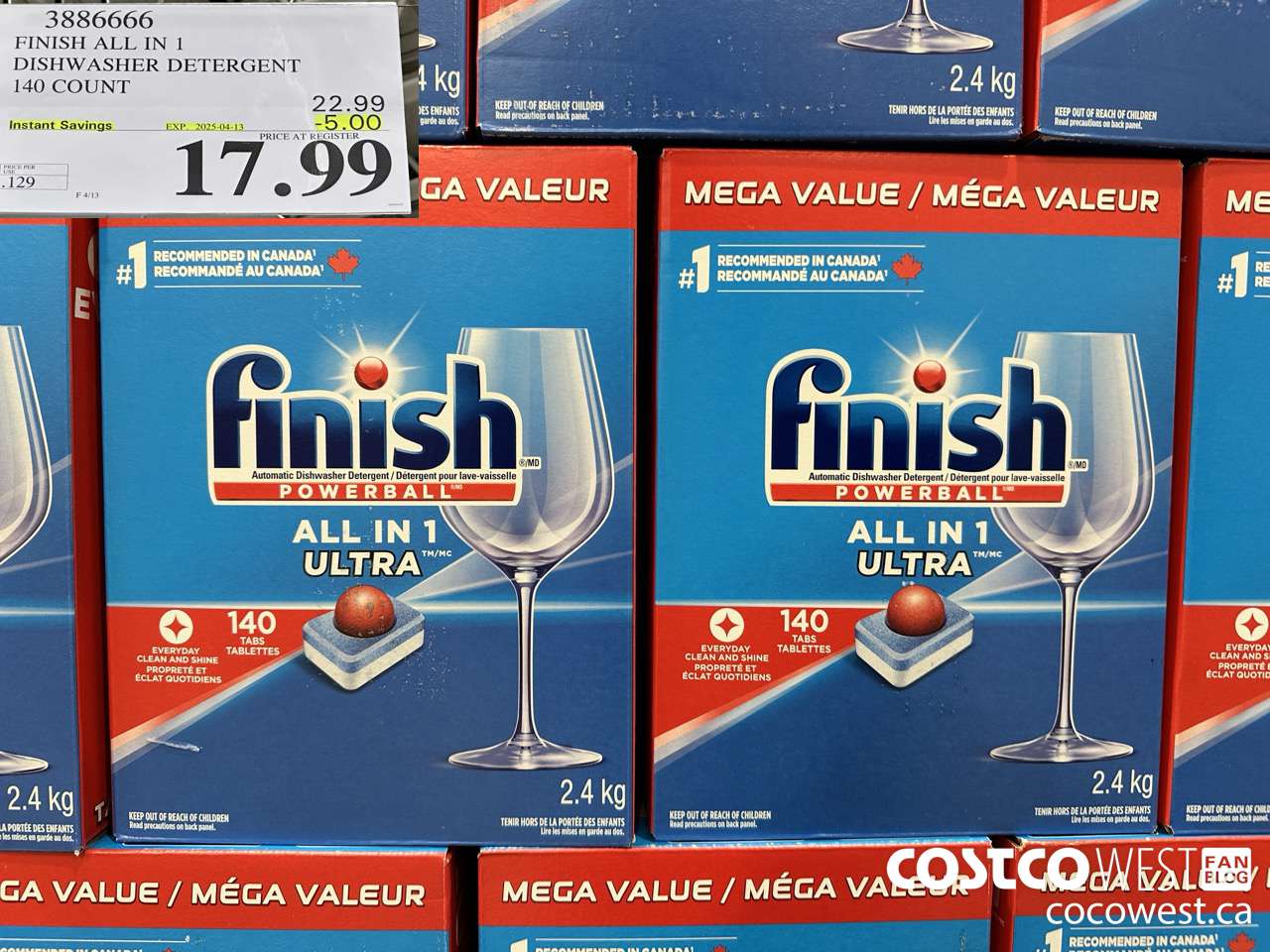 3886666 FINISH ALL IN 1 DISHWASHER DETERGENT 140 COUNT ($5.00 INSTANT SAVINGS EXPIRES ON 2025-04-13) $17.99