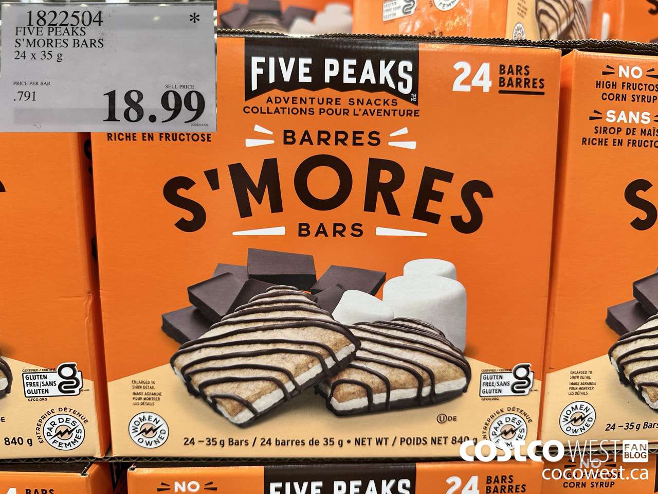 1822504 FIVE PEAKS S'MORES BARS 24 X 35G $18.99