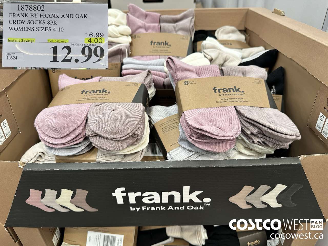 1878802 FRANK BY FRANK AND OAK CREW SOCKS 8PK LADIES SIZES 4-10 ($4.00 INSTANT SAVINGS EXPIRES ON 2025-04-27) $12.99