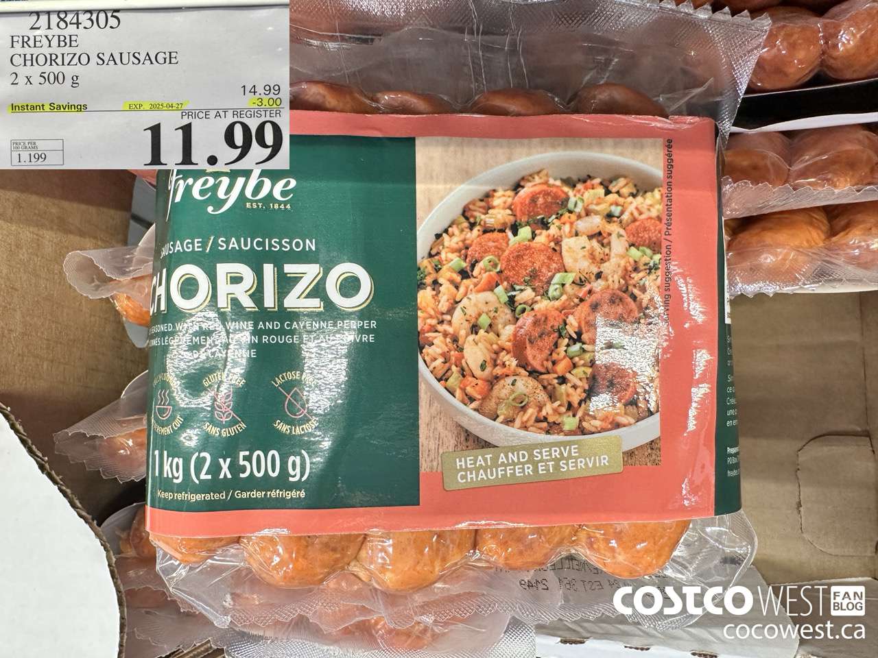 2184305 FREYBE CHORIZO SAUSAGE 2 X 500 G ($3.00 INSTANT SAVINGS EXPIRES ON 2024-04-27) $11.99