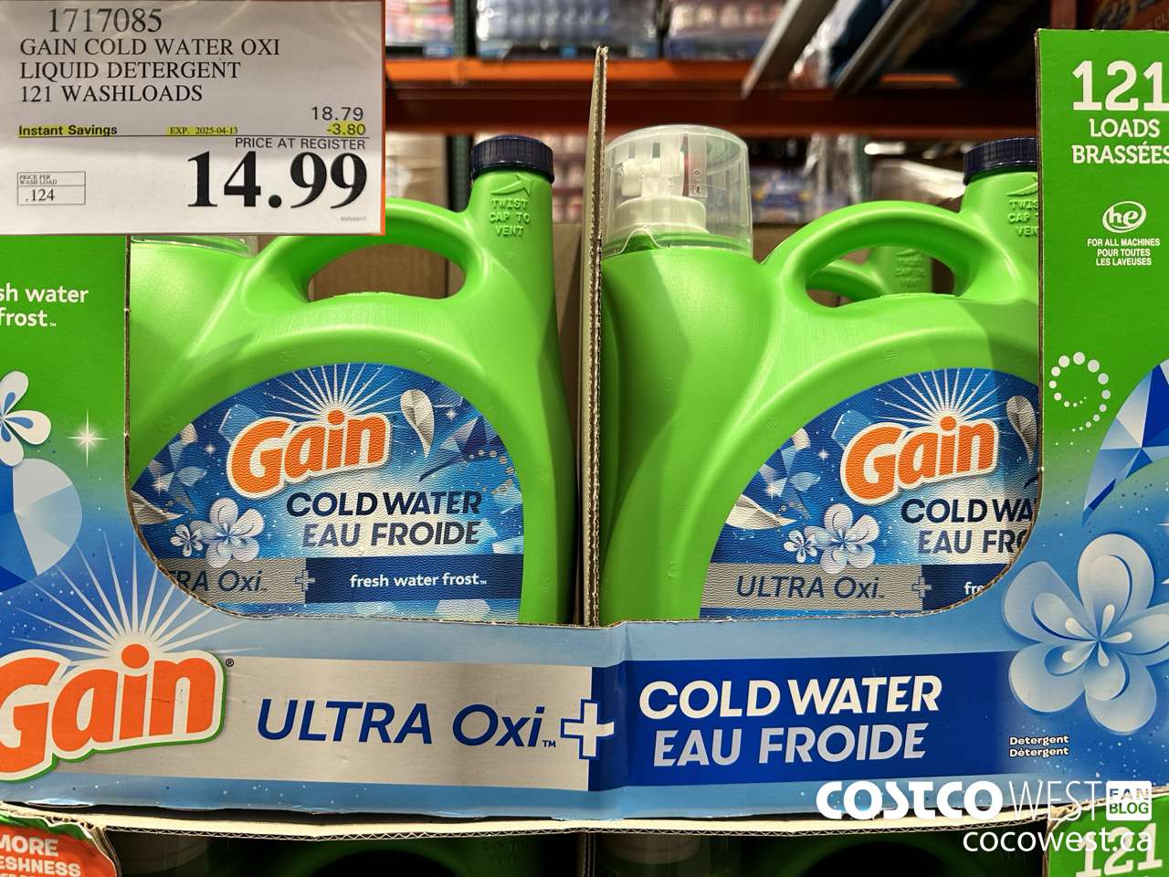 1717085 GAIN COLD WATER OXI LIQUID DETERGENT 121 WASHLOADS ($3.80 INSTANT SAVINGS EXPIRES ON 2025-04-13) $14.99