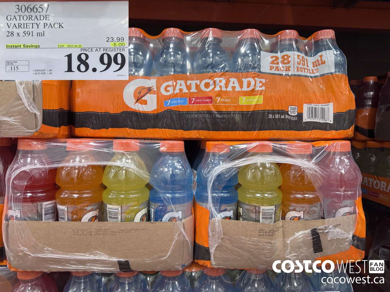 306657 GATORADE VARIETY PACK 28 x 591 ml ($5.00 INSTANT SAVINGS EXPIRES ON 2025-04-20) $18.99