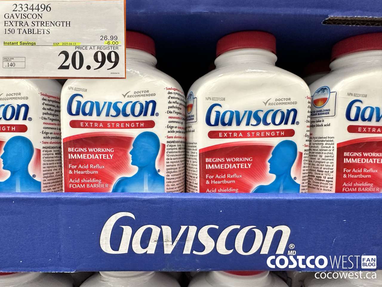 2334496 GAVISCON EXTRA STRENGTH 150 TABLETS ($6.00 INSTANT SAVINGS EXPIRES ON 2025-04-13) $20.99