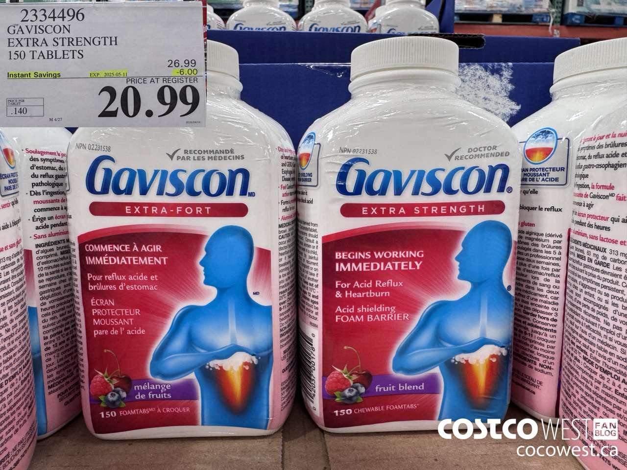 2334496 GAVISCON EXTRA STRENGTH 150 TABLETS ($6.00 INSTANT SAVINGS EXPIRES ON 2025-05-11) $20.99