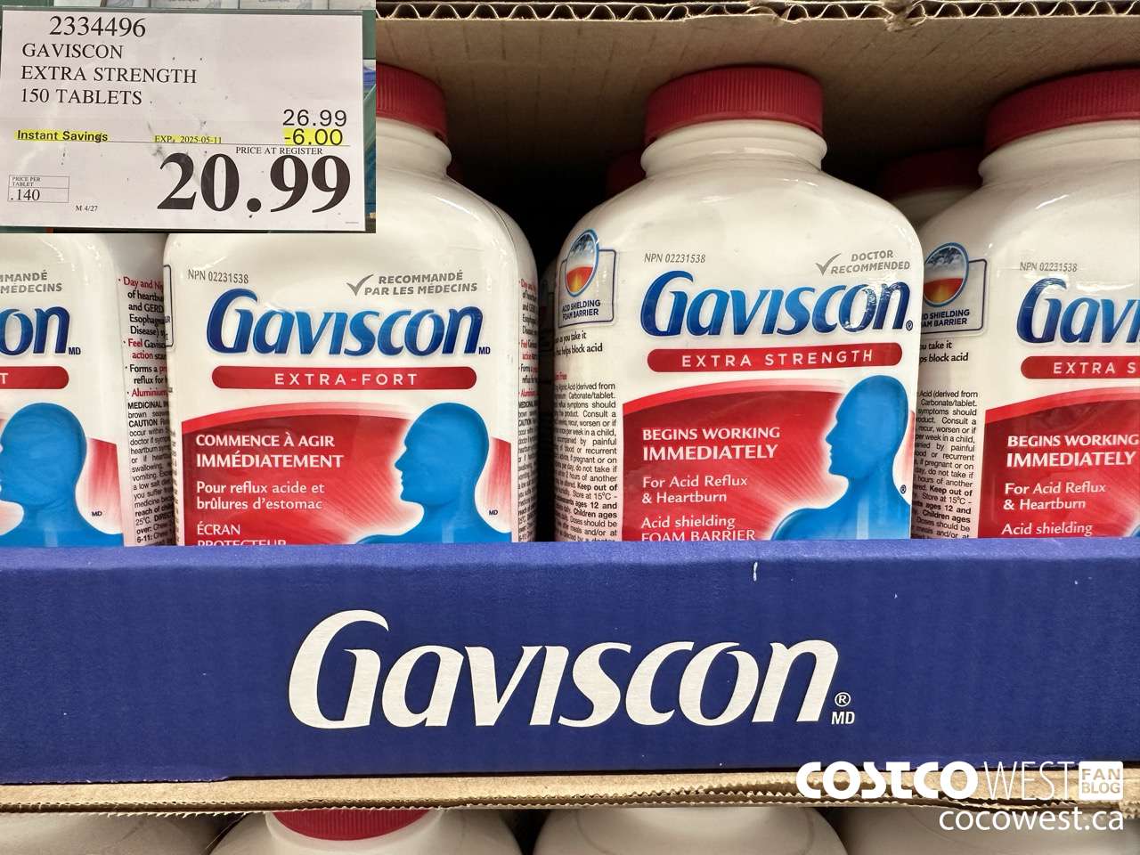 2334496 GAVISCON EXTRA STRENGTH 150 TABLETS ($6.00 INSTANT SAVINGS EXPIRES ON 2025-05-11) $20.99