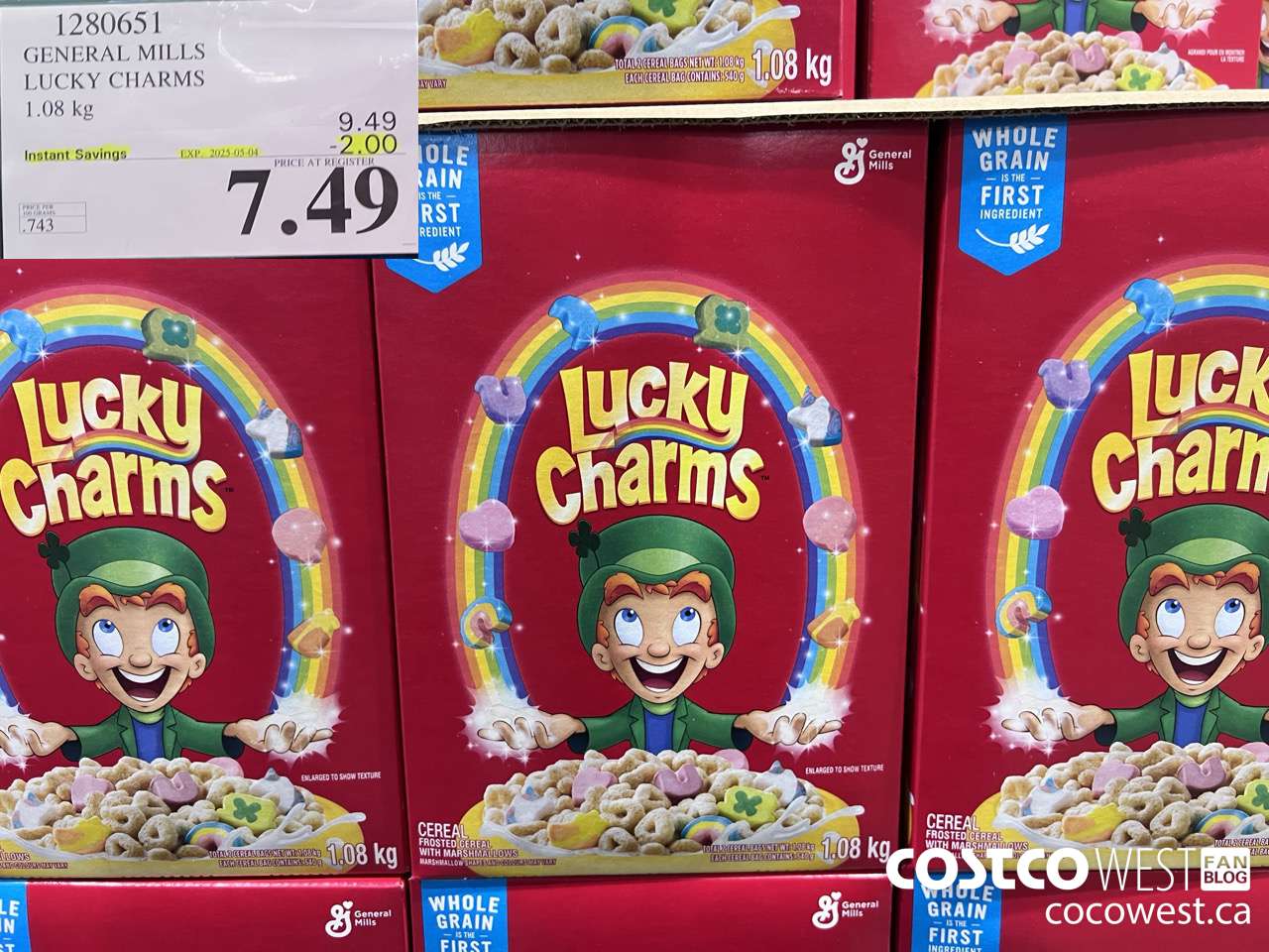 1280651 GENERAL MILLS LUCKY CHARMS 1.08KG ($2.00 INSTANT SAVINGS EXPIRES ON 2025-05-04) $7.49
