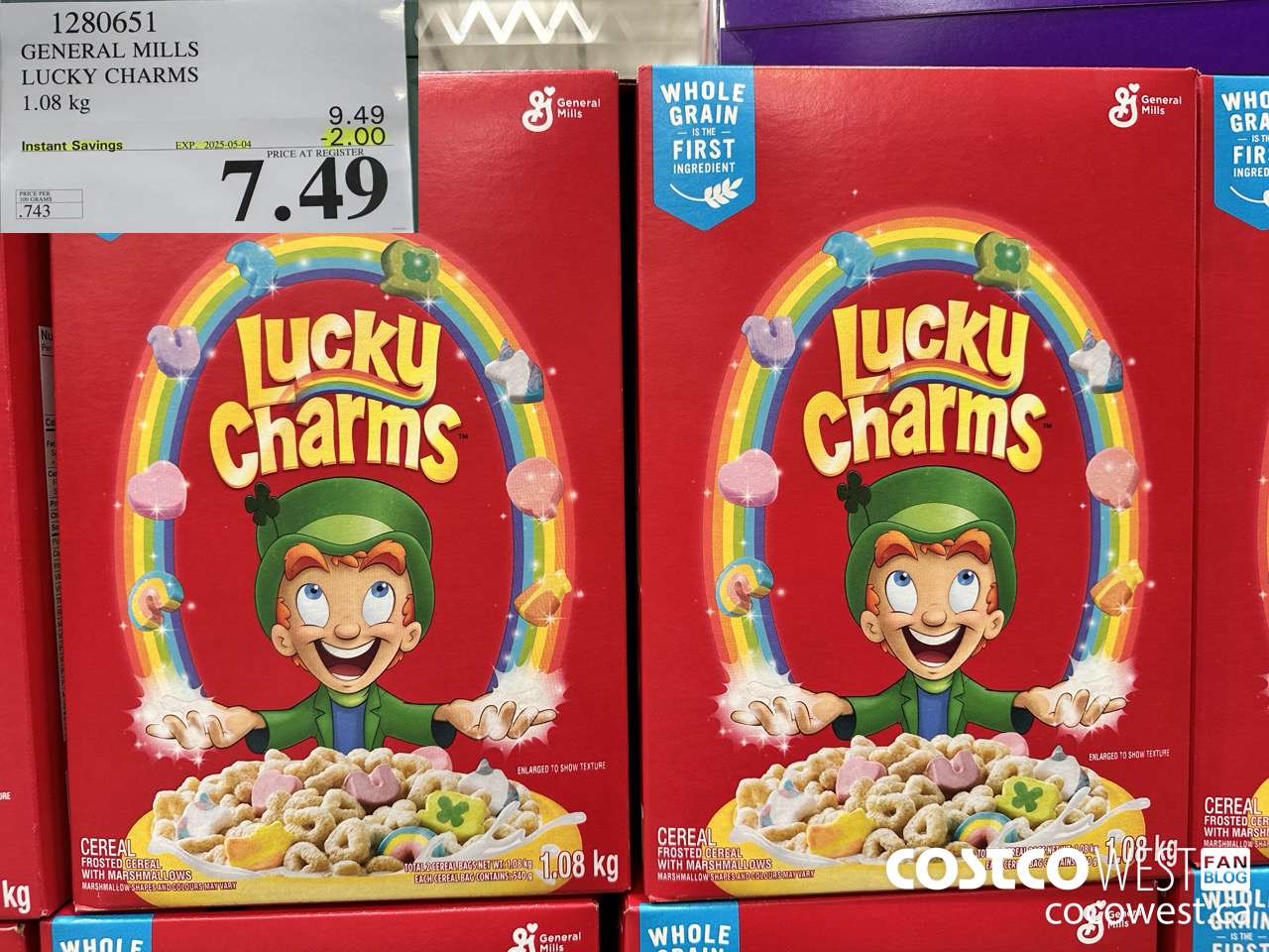 1280651 GENERAL MILLS LUCKY CHARMS 1.08KG ($2.00 INSTANT SAVINGS EXPIRES ON 2025-05-04) $7.49