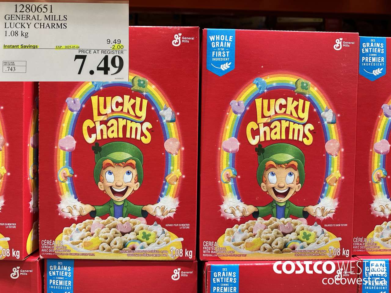 1280651 GENERAL MILLS LUCKY CHARMS 1.08KG ($2.00 INSTANT SAVINGS EXPIRES ON 2025-05-04) $7.49