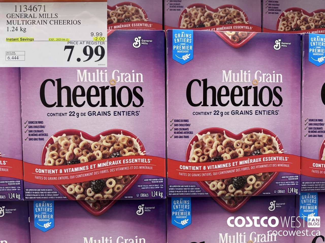 1134671 GENERAL MILLS MULTIGRAIN CHEERIOS 1.24 kg ($2.00 INSTANT SAVINGS EXPIRES ON 2025-04-13) $7.99