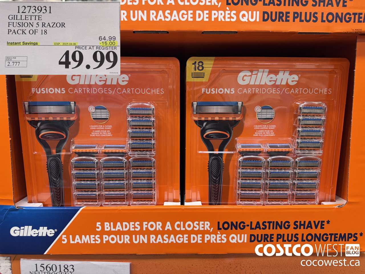 1273931 GILLETTE FUSIONS CARTRIDGES PACK OF 18 ($15.00 INSTANT SAVINGS EXPIRES ON 2025-04-06) $49.99