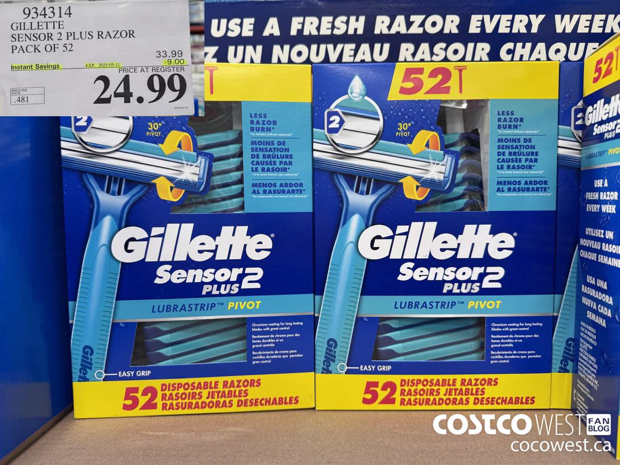 934314 GILLETTE SENSOR 2 PLUS RAZOR PACK OF 52 ($9.00 INSTANT SAVINGS EXPIRES ON 2025-05-11) $24.99