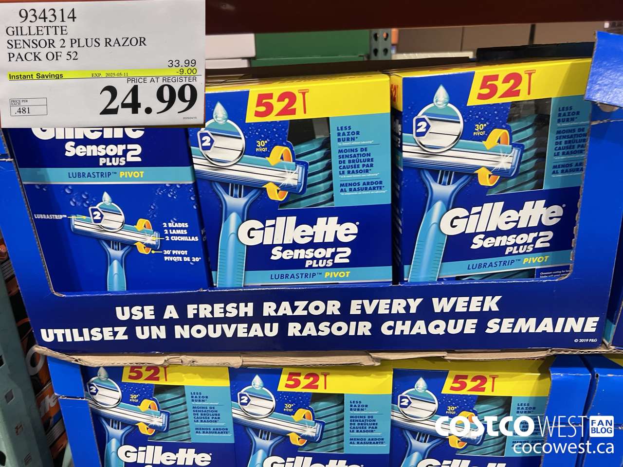 934314 GILLETTE SENSOR 2 PLUS RAZOR PACK OF 52 ($9.00 INSTANT SAVINGS EXPIRES ON 2025-05-11) $24.99