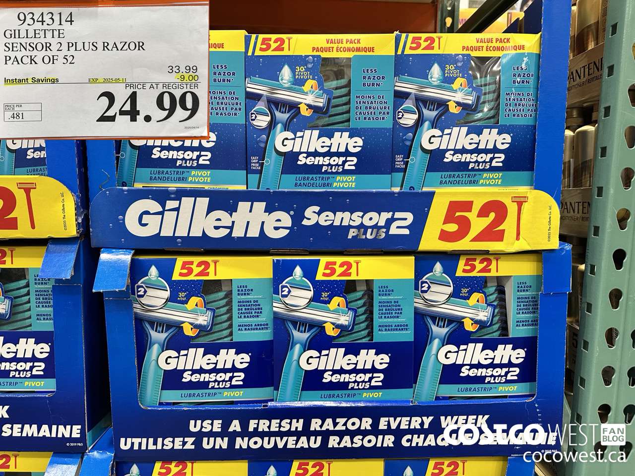 934314 GILLETTE SENSOR 2 PLUS RAZOR PACK OF 52 ($9.00 INSTANT SAVINGS EXPIRES ON 2025-05-11) $24.99