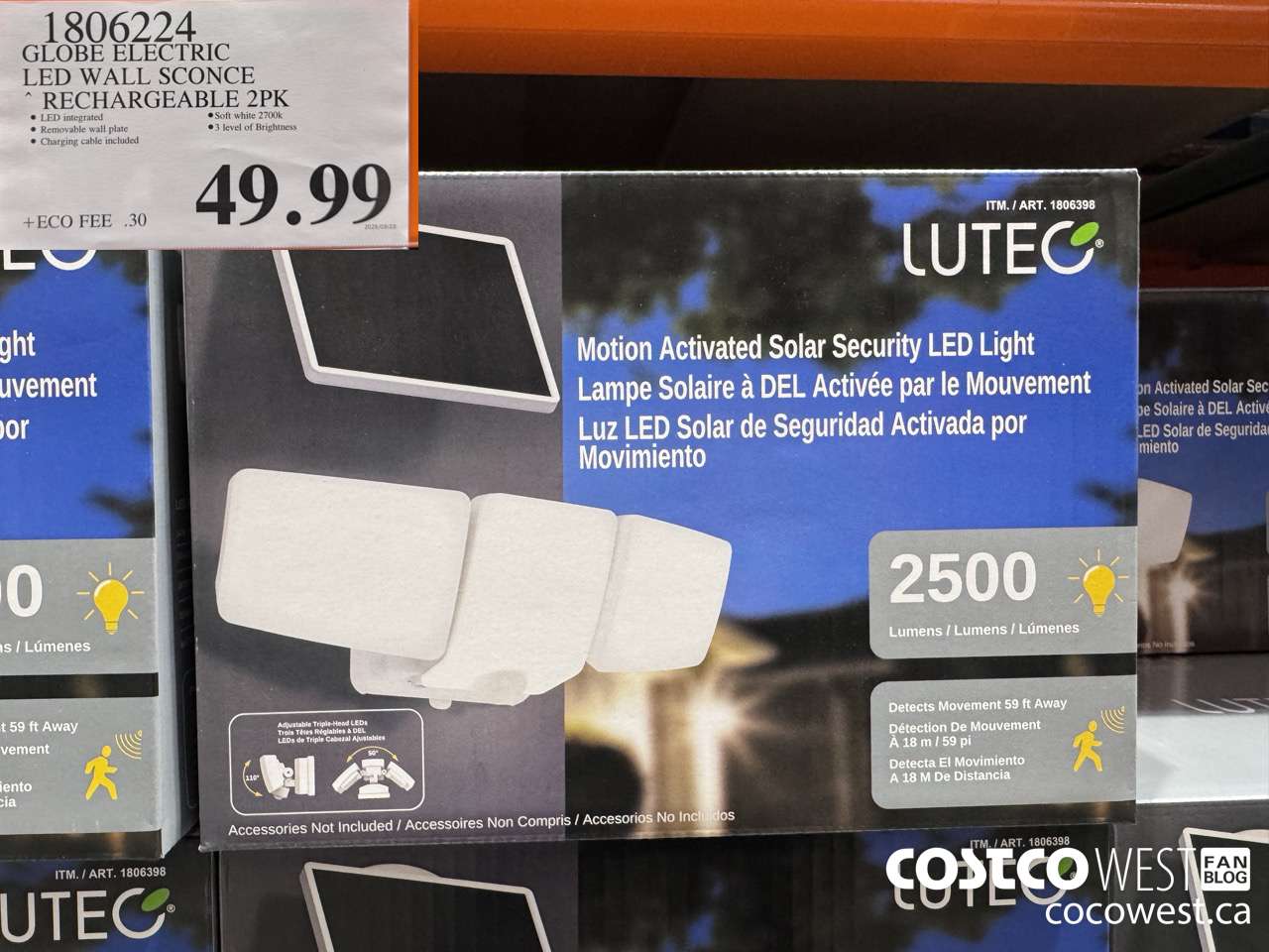 1806224 GLOBE ELECTRIC LED WALL SCONCE RECHARGEABLE 2PK $49.99