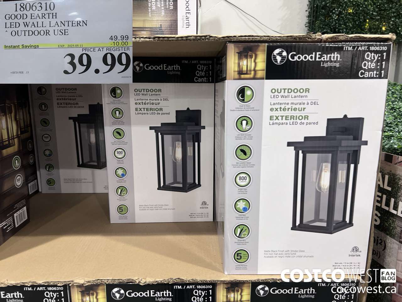 1806310 GOOD EARTH LED WALL LANTERN OUTDOOR USE ($10.00 INSTANT SAVINGS EXPIRES ON 2025-05-11) $39.99