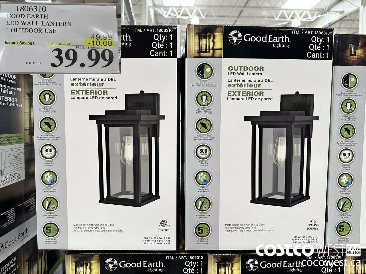 1806310 GOOD EARTH LED WALL LANTERN OUTDOOR USE ($10.00 INSTANT SAVINGS EXPIRES ON 2025-05-11) $39.99