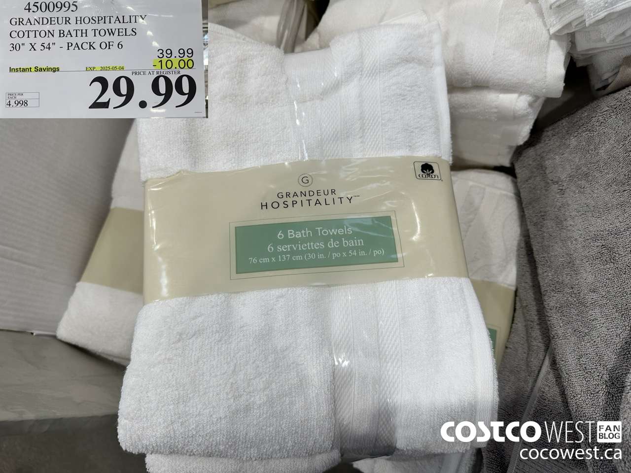 4500995 GRANDEUR HOSPITALITY COTTON BATH TOWELS 30