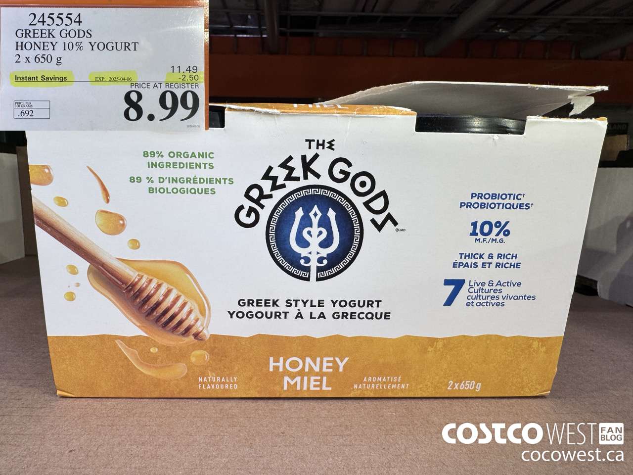 245554 GREEK GODS HONEY 10% YOGURT 2 X 650G ($2.50 INSTANT SAVINGS EXPIRES ON 2025-04-06) $8.99