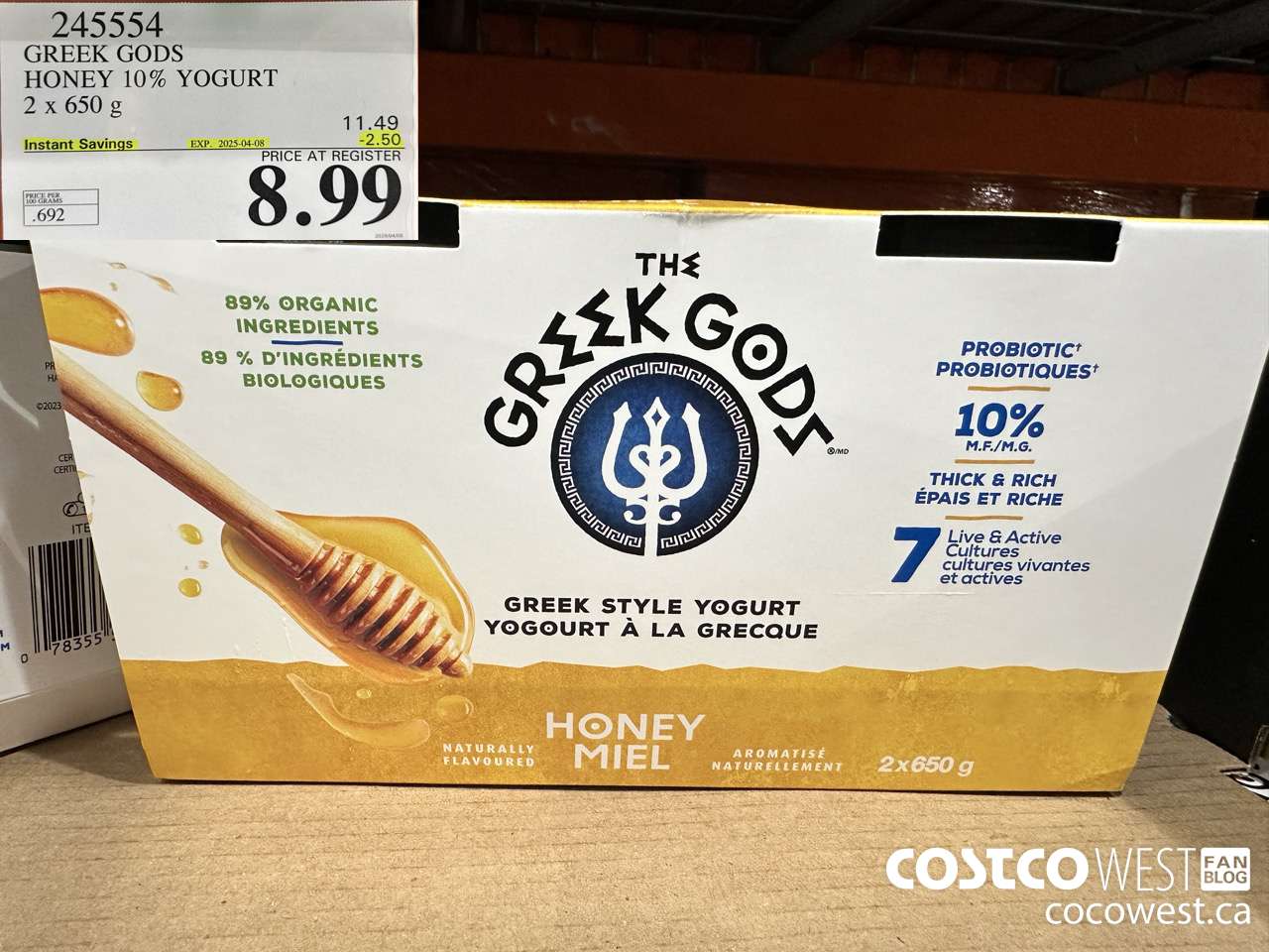 245554 GREEK GODS HONEY 10% YOGURT 2 X 650G ($2.50 INSTANT SAVINGS EXPIRES ON 2025-04-08) $8.99