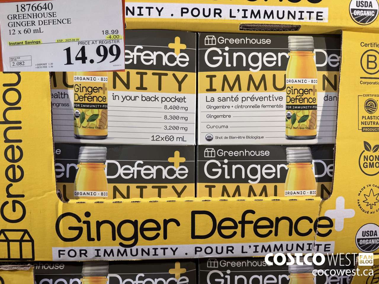 1876640 GREENHOUSE GINGER DEFENCE 12 X 60ML ($4.00 INSTANT SAVINGS EXPIRES ON 2025-04-18) $14.99