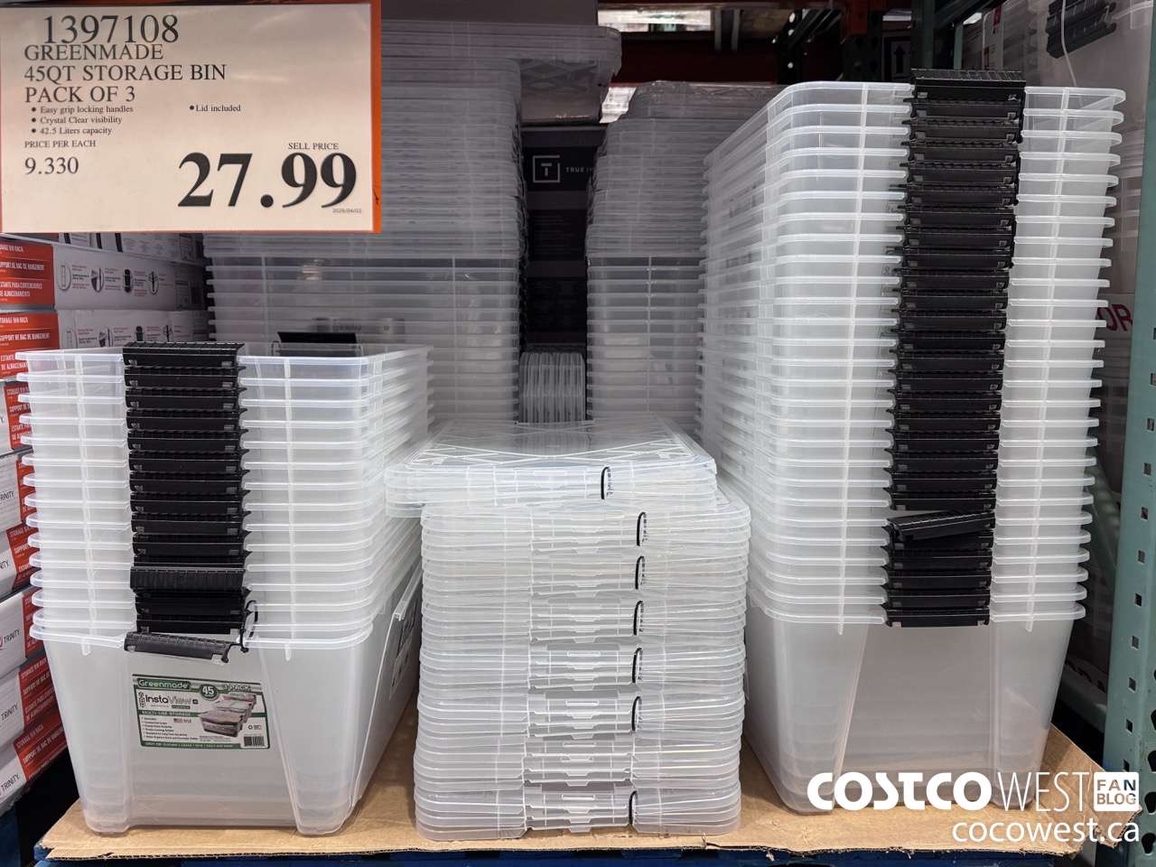 1397108 GREENMADE 45QT 3PK STORAGE LOCKING HANDLES W/LID $27.99