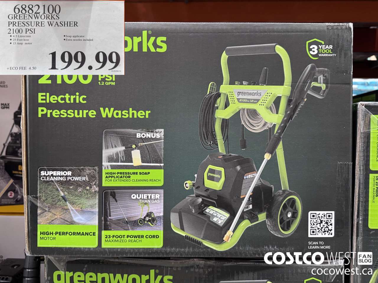 6882100 GREENWORKS PRESSURE WASHER 2100 PSI $199.99