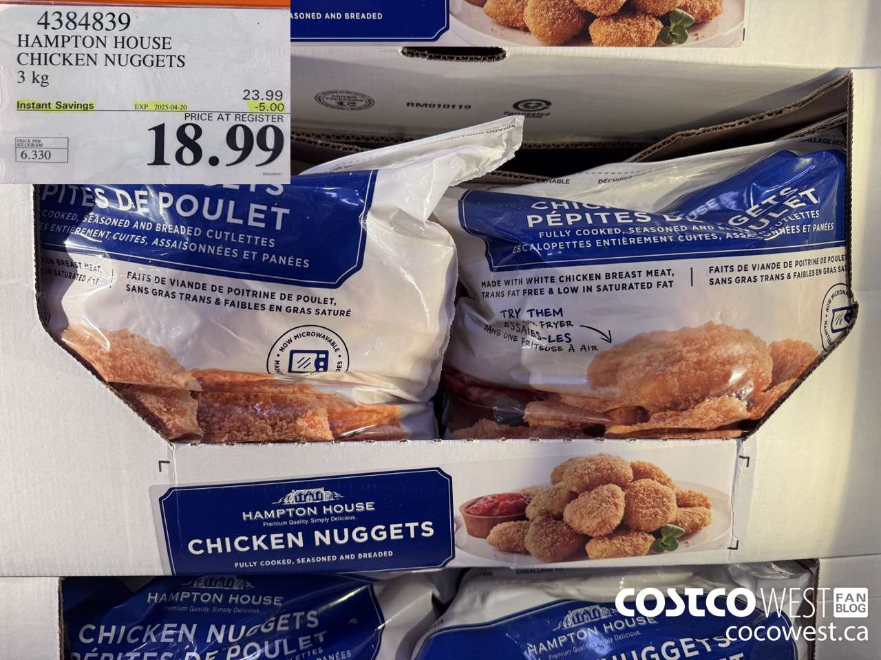 4384839 HAMPTON HOUSE CHICKEN NUGGETS 3 kg ($5.00 INSTANT SAVINGS EXPIRES ON 2025-04-20) $18.99