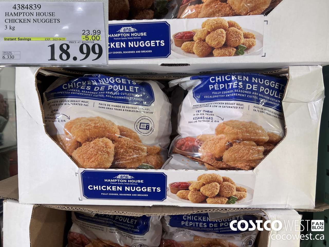 4384839 HAMPTON HOUSE CHICKEN NUGGETS 3 kg ($5.00 INSTANT SAVINGS EXPIRES ON 2025-04-27) $18.99