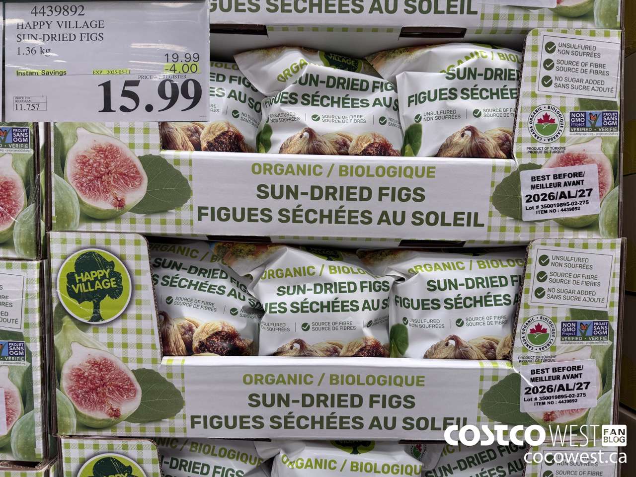 4439892 HAPPY VILLAGE ORGANIC SUN-DRIED FIGS 1.36KG ($4.00 INSTANT SAVINGS EXPIRES ON 2025-05-11) $15.99