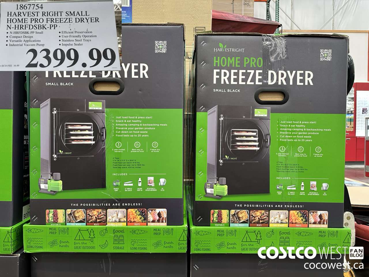 1867754 HARVEST RIGHT SMALL HOME PRO FREEZE DRYER N-HRFDSBK-PP $2399.99