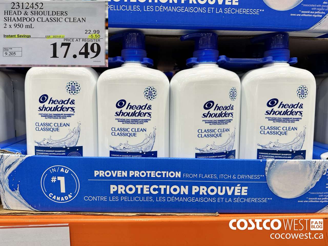 2312452 HEAD & SHOULDERS SHAMPOO CLASSIC CLEAN 2 X 950 ML ($5.50 INSTANT SAVINGS EXPIRES ON 2025-05-11) $17.49