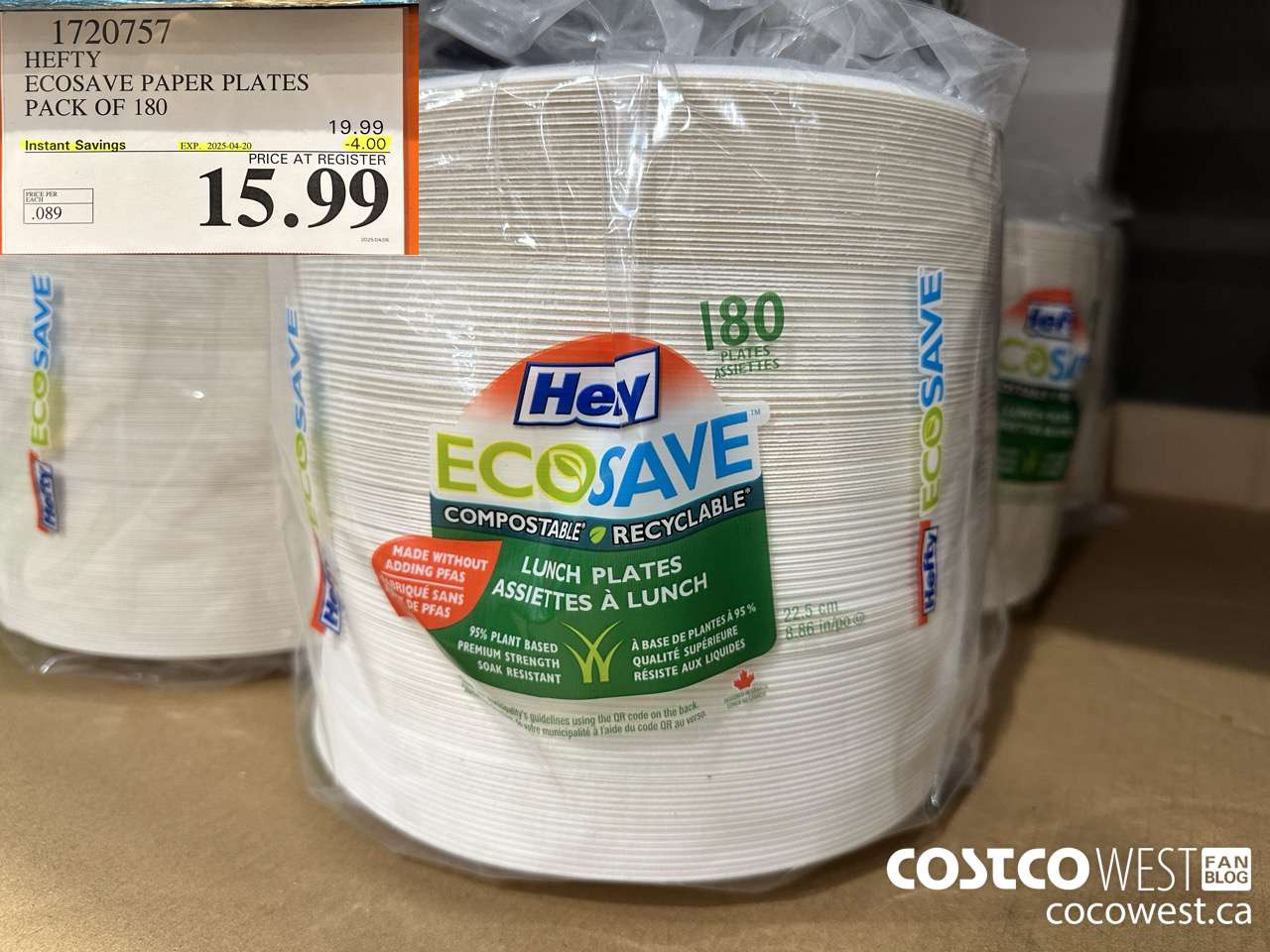 1720757 HEFTY ECOSAVE PAPER PLATES PACK OF 180 ($4.00 INSTANT SAVINGS EXPIRES ON 2025-04-20) $15.99