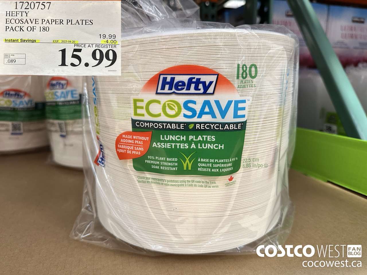 1720757 HEFTY ECOSAVE PAPER PLATES PACK OF 180 ($4.00 INSTANT SAVINGS EXPIRES ON 2025-04-20) $15.99