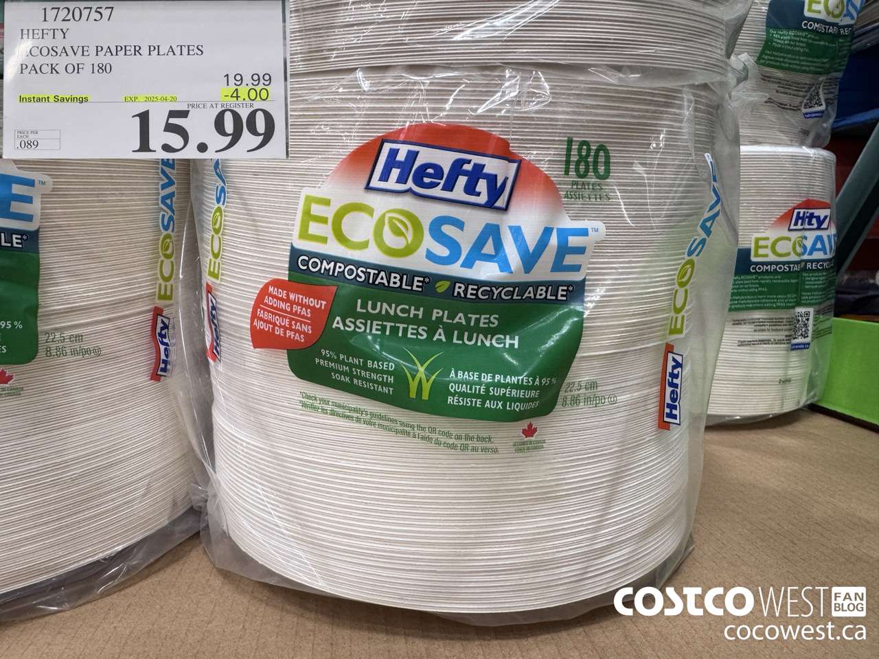 1720757 HEFTY ECOSAVE PAPER PLATES PACK OF 180 ($4.00 INSTANT SAVINGS EXPIRES ON 2025-04-20) $15.99